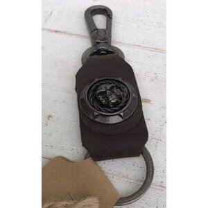 NOS Montana West Real Leather Skull Metal Rope  Concho Keychain Belt Clip Brown